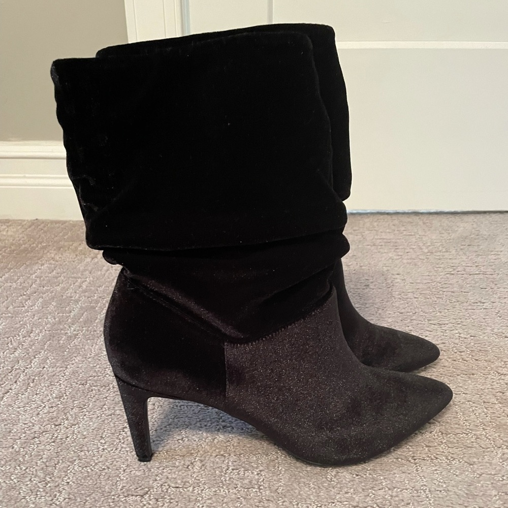 Black velvet bootie.